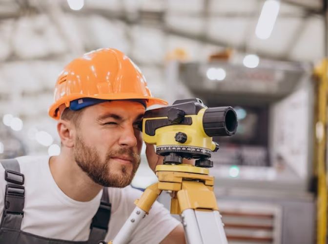 Imagem de um profissional fazendo a demarcação e implementação de obra